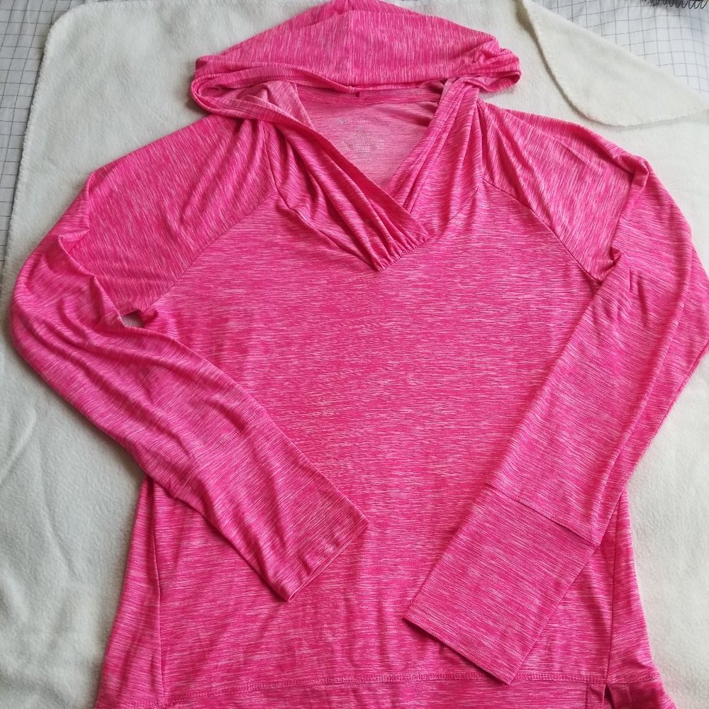 Bally Total Fitness Neon Pink Hooded Long Sleeve Athletic Top XL